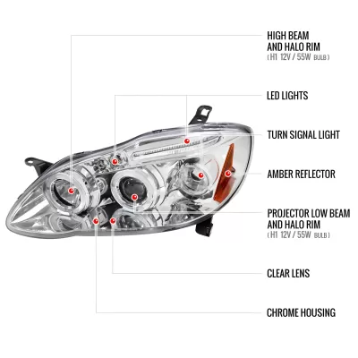 Toyota Corolla - 2003 to 2008 - Sedan [All] (Projector With Halo, LED Accent Lights)