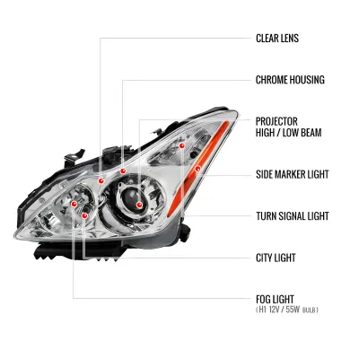 Infiniti G37 - 2008 to 2013 - 2 Door Coupe [All] (Projector) (Only Compatible with OEM HID Lights) (Includes Built-In Fog Lights) (For Models Without AFS)