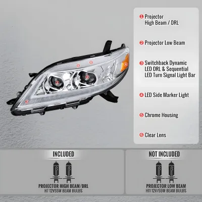 Toyota Sienna - 2011 to 2020 - Minivan [All] (Projector, LED Accent Lights) (Sequential LED Turn Signal) (Not Compatible With OEM LED DRL Lights) (Not Compatible With OEM HID Lights)