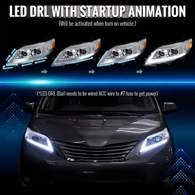Toyota Sienna - 2011 to 2020 - Minivan [All] (Projector, LED Accent Lights) (Sequential LED Turn Signal) (Not Compatible With OEM LED DRL Lights) (Not Compatible With OEM HID Lights)