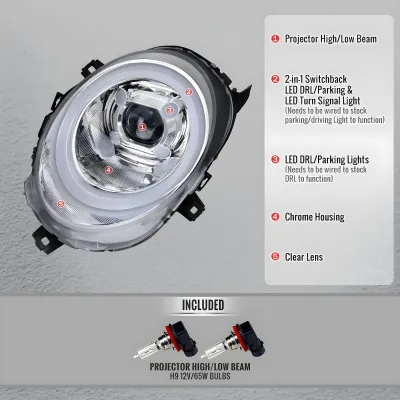 Mini Cooper Clubman - 2017 to 2024 - Hatchback [All] (Projector, LED Accent Lights) (Sequential LED Turn Signal) (Not Compatible With OEM LED Lights)