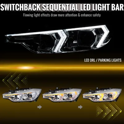 BMW 3 Series - 2012 to 2015 - 4 Door Sedan [328i 2.0L Turbo, 328i xDrive 2.0L Turbo] (Projector, LED Accent Lights) (Sequential LED Turn Signal) (Not Compatible With OEM HID Lights)