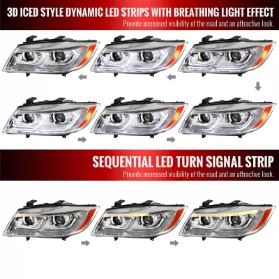 BMW 3 Series - 2006 to 2011 - 4 Door Sedan [All] _or_ 4 Door Wagon [All] (Projector, LED Accent Lights) (Not Compatible With OEM HID Lights) (Sequential LED Lights)