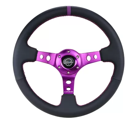 Universal (Rigid) (Purple Spokes, Black Leather Rim, Purple Center Marking) (350mm Diameter) (3