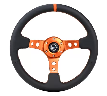 Universal (Rigid) (Orange Spokes, Leather Rim, Orange Center Marking) (350mm Diameter) (3