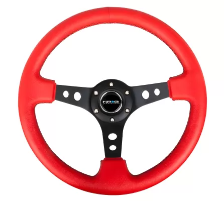 Universal (Rigid) (Black Spokes, Red Leather Rim With Black Stitching, No Center Marking) (350mm Diameter) (3