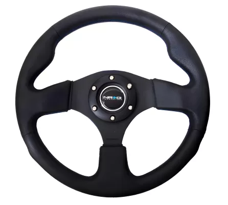Universal (Rigid) (Leather Rim and Blue Stitching) (Black Hub) (320mm Diameter) (1