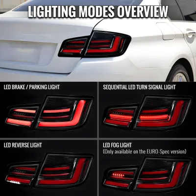BMW 5 Series - 2011 to 2013 - Sedan [All Except ActiveHybrid 5] (Jet Black) (Clear Lens) (Red LED Tube) (Sequential LED Lights) (Before 2013 Facelift)