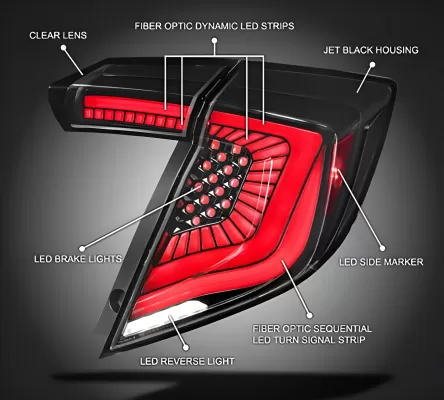 Honda Civic - 2017 to 2021 - 4 Door Hatchback [All] (SQ2 Style) (Matte Black With Red LED Bars) (Sequential LED Lights)