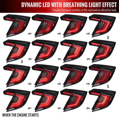 Honda Civic - 2017 to 2021 - 4 Door Hatchback [All] (SQ2 Style) (Matte Black With Red LED Bars) (Sequential LED Lights) : Engine start sequence.
