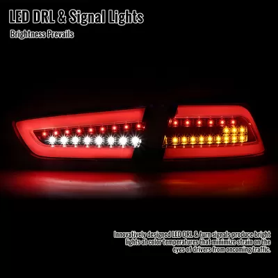 Mitsubishi Lancer Evo - 2008 to 2015 - Sedan [All] (Clear Lens) (Matte Black With White LED Bars)