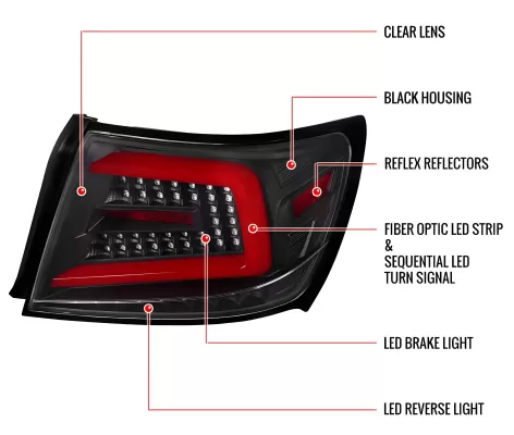 Subaru WRX STI - 2011 to 2014 - Sedan [All] (Matte Black) (Clear Lens) (Red LED Bar) (Sequential LED Lights)