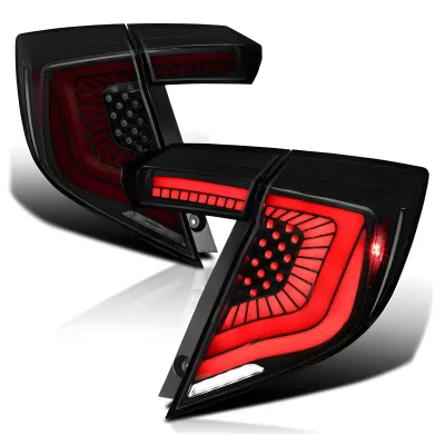 Honda Civic - 2017 to 2021 - 4 Door Hatchback [All] (SQ2 Style) (Matte Black With Red LED Bars) (Smoked Lens) (Sequential LED Lights)