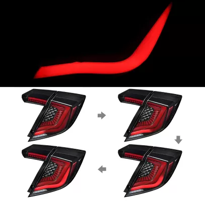 Honda Civic - 2017 to 2021 - 4 Door Hatchback [All] (SQ2 Style) (Matte Black With Red LED Bars) (Sequential LED Lights) : Turn signal sequence.