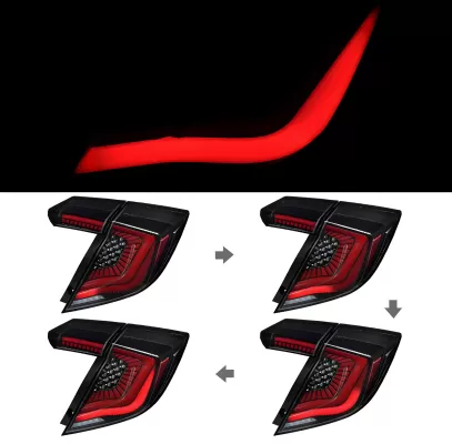 Honda Civic - 2017 to 2021 - 4 Door Hatchback [All] (SQ2 Style) (Matte Black With Red LED Bars) (Smoked Lens) (Sequential LED Lights) : Turn signal sequence.