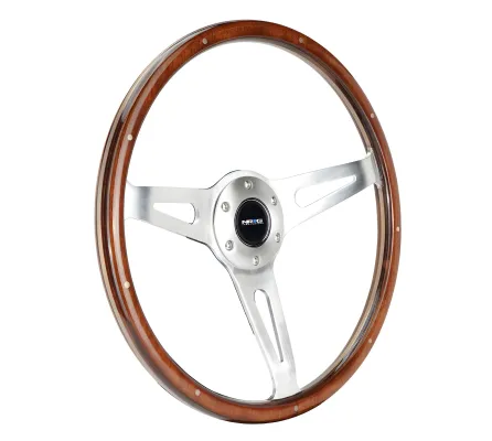 Universal (Brushed Aluminum Spokes With Ribbeted Mahogany Woodgrain Rim) (365mm Diameter)