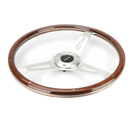Universal (Brushed Aluminum Spokes With Ribbeted Mahogany Woodgrain Rim) (365mm Diameter)