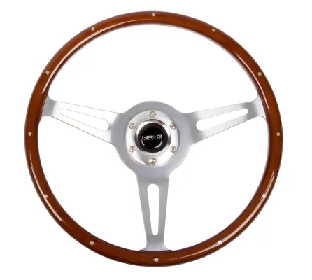 Universal (Brushed Aluminum Spokes With Ribbeted Classic Woodgrain Rim) (380mm Diameter)