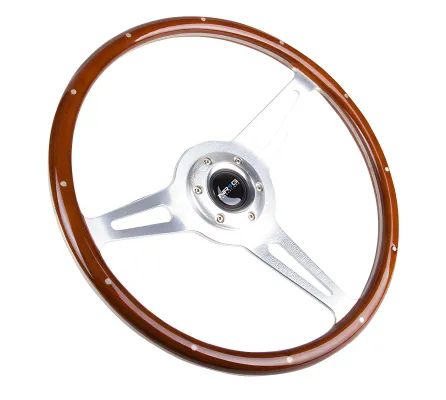 Universal (Brushed Aluminum Spokes With Ribbeted Classic Woodgrain Rim) (380mm Diameter)