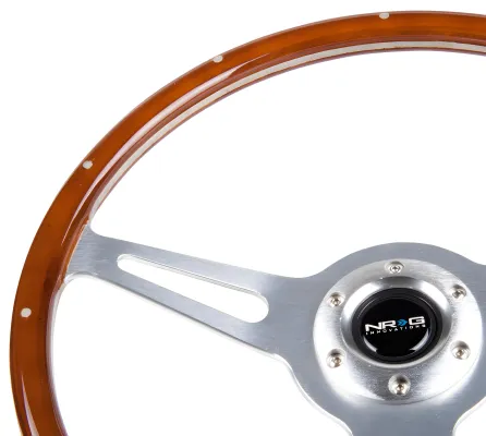 Universal (Brushed Aluminum Spokes With Ribbeted Classic Woodgrain Rim) (380mm Diameter)