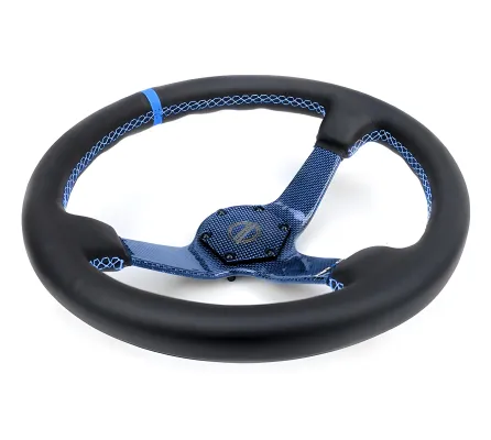 Universal (Rigid) (Blue Carbon Fiber Spokes) (Black Leather Rim With Blue Stitching) (Blue Center Mark) (350mm Diameter) (3