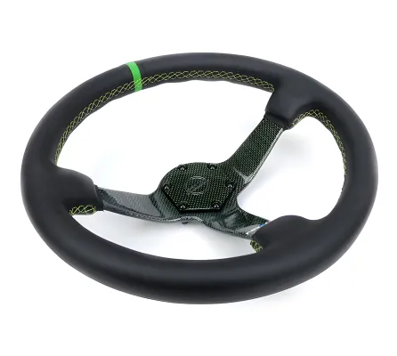 Universal (Rigid) (Green Carbon Fiber Spokes) (Black Leather Rim wWth Green Stitching) (Green Center Mark) (350mm Diameter) (3