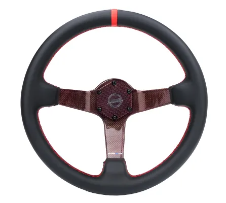 Universal (Rigid) (Red Carbon Fiber Spokes) (Black Leather Rim With Red Stitching) (Red Center Mark) (350mm Diameter) (3