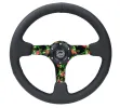 Universal (Rigid) (Tropical Print Spokes) (Black Leather Rim With Black Stitching) (350mm Diameter) (3