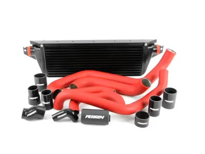 Subaru Impreza - 2002 to 2007 - All [WRX 2.0L, WRX 2.5L, WRX Limited, WRX TR] (Front Mount Kit) (Black Core) (Red Tubes)