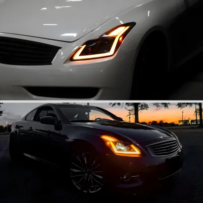 Infiniti Q60 - 2014 to 2015 - Coupe [All] (LED Projector, Fiber Optic LED Sequential Accent Lights) (Matte Black) (Clear Lens) (LED High Beams) (Includes Built-In Projector Fog Lights) (For Models Without AFS)