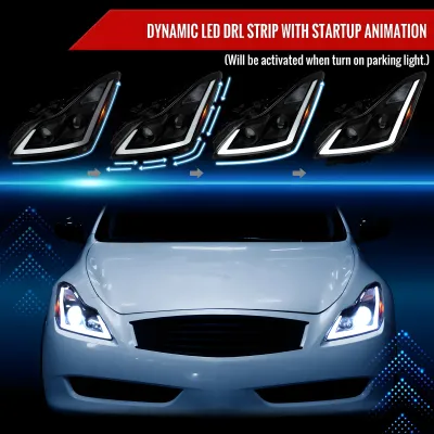 Infiniti G37 - 2008 to 2013 - 2 Door Coupe [All] (LED Projector, Fiber Optic LED Sequential Accent Lights) (Matte Black) (Clear Lens) (LED High Beams) (Includes Built-In Projector Fog Lights) (For Models Without AFS)