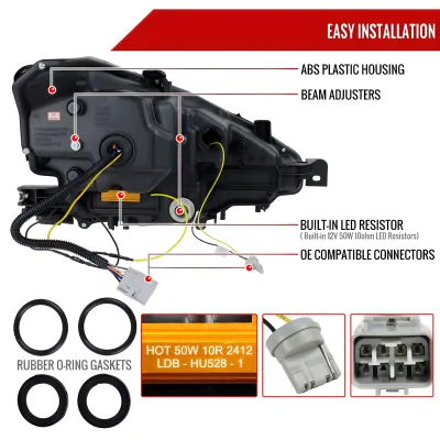 Lexus IS 350 - 2014 to 2016 - Sedan [All] (LED Projector, Fiber Optic LED Switchback Accent Lights) (Jet Black) (Clear Lens) (LED High Beams) (Not Compatible With Models Using Factory Single Projector Headlights)