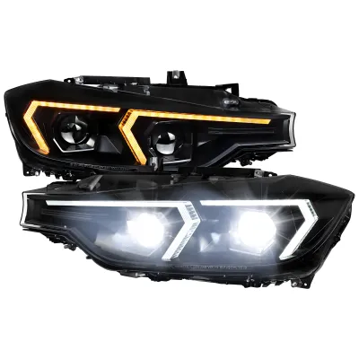 BMW 3 Series - 2012 to 2015 - 4 Door Sedan [328i 2.0L Turbo, 328i xDrive 2.0L Turbo] (LED Projector, LED Switchback Accent Lights) (Gloss Black) (LED High Beams) (Without Factory HID)