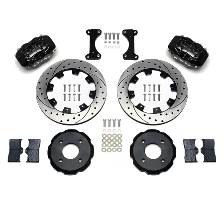 Mitsubishi Lancer - 2002 to 2006 - All [LS 2.0L, LS 2.4L, OZ Rally] (Front) (Drilled and Slotted Rotors) (Dynalite 4 Piston Calipers) (Black)