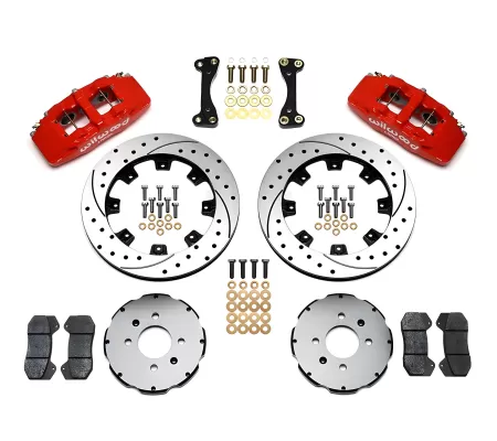 Honda Del Sol - 1993 to 1997 - Coupe [All] (Front) (Drilled and Slotted Rotors) (Dynapro 6 Piston Calipers) (Red) (With Factory 240mm Rotors)