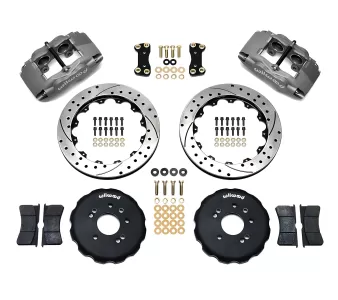 Nissan 240SX - 1990 to 1998 - All [All] (Front) (Drilled and Slotted Rotors) (Superlite 4 Piston Calipers) (Gray) (With 5 Lug Conversion)