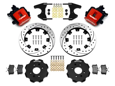 Honda Civic - 1992 to 1998 - All [All] (Rear) (Drilled and Slotted Rotors) (1 Piston Calipers) (Red) (With Factory Drum Brakes)