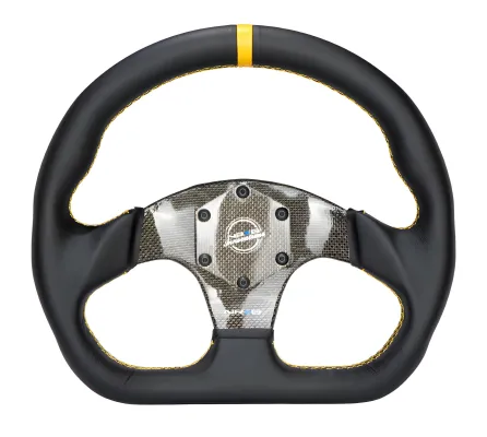 Universal (Rigid) (Yellow Carbon Fiber Spokes, Black Leather Grip With Yellow Center Mark) (Yellow Stitching) (320mm Diameter)