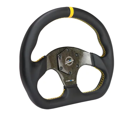 Universal (Rigid) (Yellow Carbon Fiber Spokes, Black Leather Grip With Yellow Center Mark) (Yellow Stitching) (320mm Diameter)