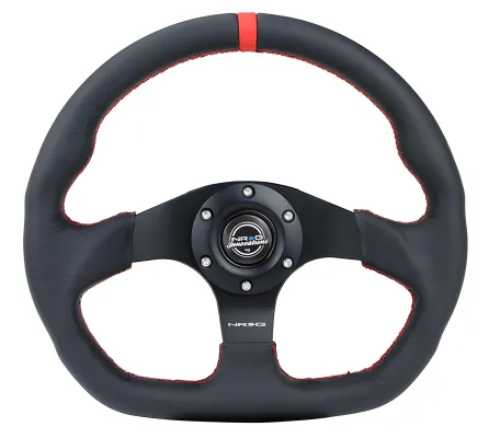 Universal (Rigid) (Black Spokes, Black Leather Grip With Red Center Mark) (Red Stitching) (320mm Diameter)