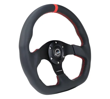 Universal (Rigid) (Black Spokes, Black Leather Grip With Red Center Mark) (Red Stitching) (320mm Diameter)