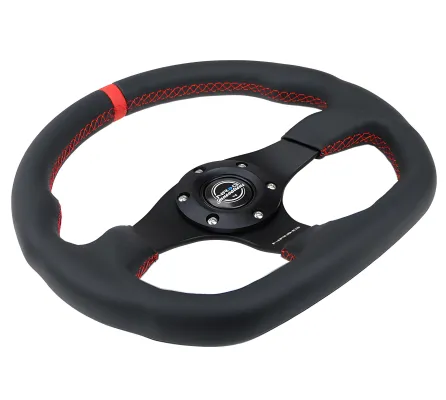 Universal (Rigid) (Black Spokes, Black Leather Grip With Red Center Mark) (Red Stitching) (320mm Diameter)