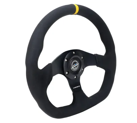 Universal (Rigid) (Black Spokes, Black Alcantara Grip With Yellow Center Mark) (Black Stitching) (320mm Diameter)