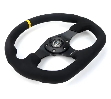 Universal (Rigid) (Black Spokes, Black Alcantara Grip With Yellow Center Mark) (Black Stitching) (320mm Diameter)