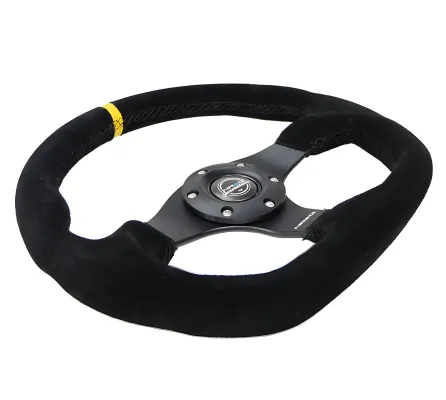 Universal (Rigid) (Black Spokes, Black Suede Grip With Yellow Center Mark) (Black Stitching) (320mm Diameter)