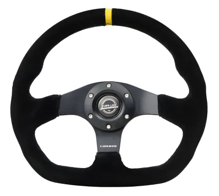 Universal (Rigid) (Black Spokes, Black Suede Grip With Yellow Center Mark) (Black Stitching) (320mm Diameter)