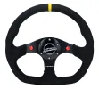 Universal (Rigid) (Black Spokes, Black Alcantara Grip With Yellow Center Mark) (Black Stitching) (Dual Push-Button) (320mm Diameter)