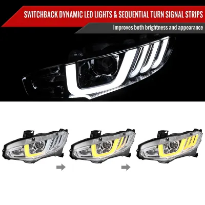 Honda Civic - 2016 to 2021 - 4 Door Sedan [All Except Touring] (LED Projector, LED U-Bar Sequential Accent Lights) (LED High Beams)