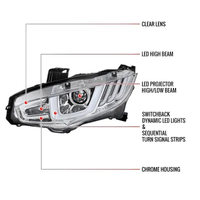 Honda Civic - 2016 to 2021 - 4 Door Sedan [Touring] (LED Projector, LED U-Bar Sequential Accent Lights) (LED High Beams)
