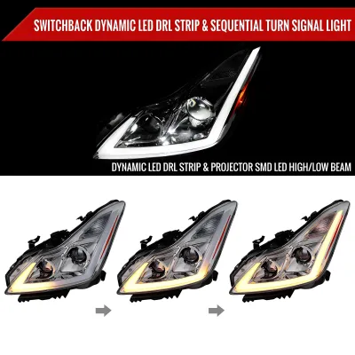 Infiniti G37 - 2008 to 2013 - 2 Door Coupe [All] (LED Projector, Fiber Optic LED Sequential Accent Lights) (LED High Beams) (Includes Built-In Projector Fog Lights) (For Models Without AFS)